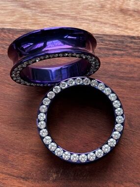 LG Titanium Purple Clear Crystal Flesh Plug Tunnels - 41mm 1 5/8” Gauge